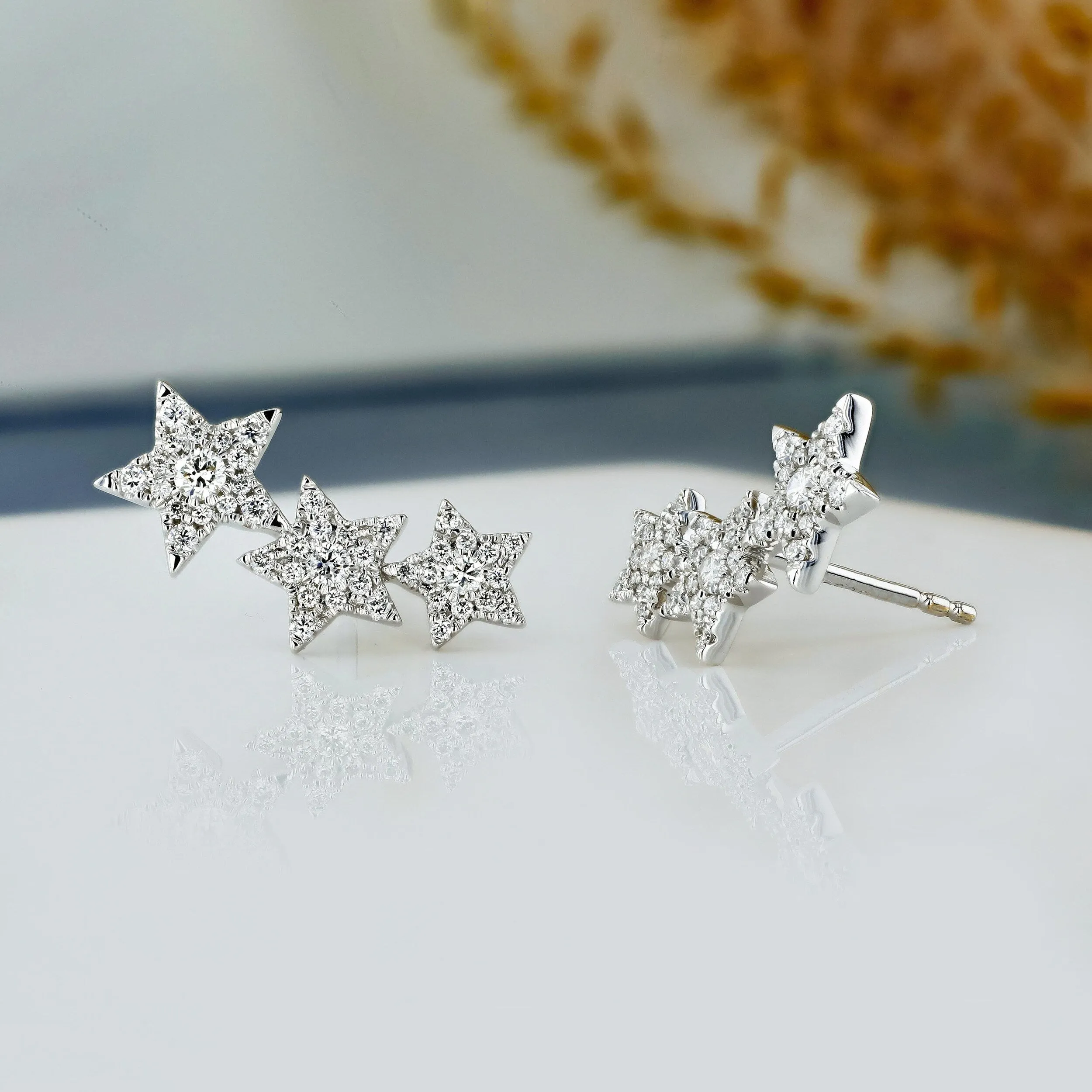 0.45 TCW Round Moissanite Diamond Trio Ear Crawler Earrings