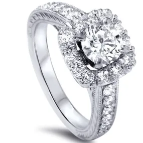 1 1/2ct Cushion Diamond Vintage Halo Engagement Ring 14K White Gold