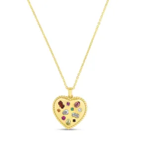 14K Yellow Gold Gemstone Inlay Heart Pendant Necklace - 18"