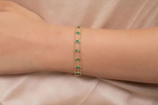 18K Natural Round Cut Emerald Bracelet