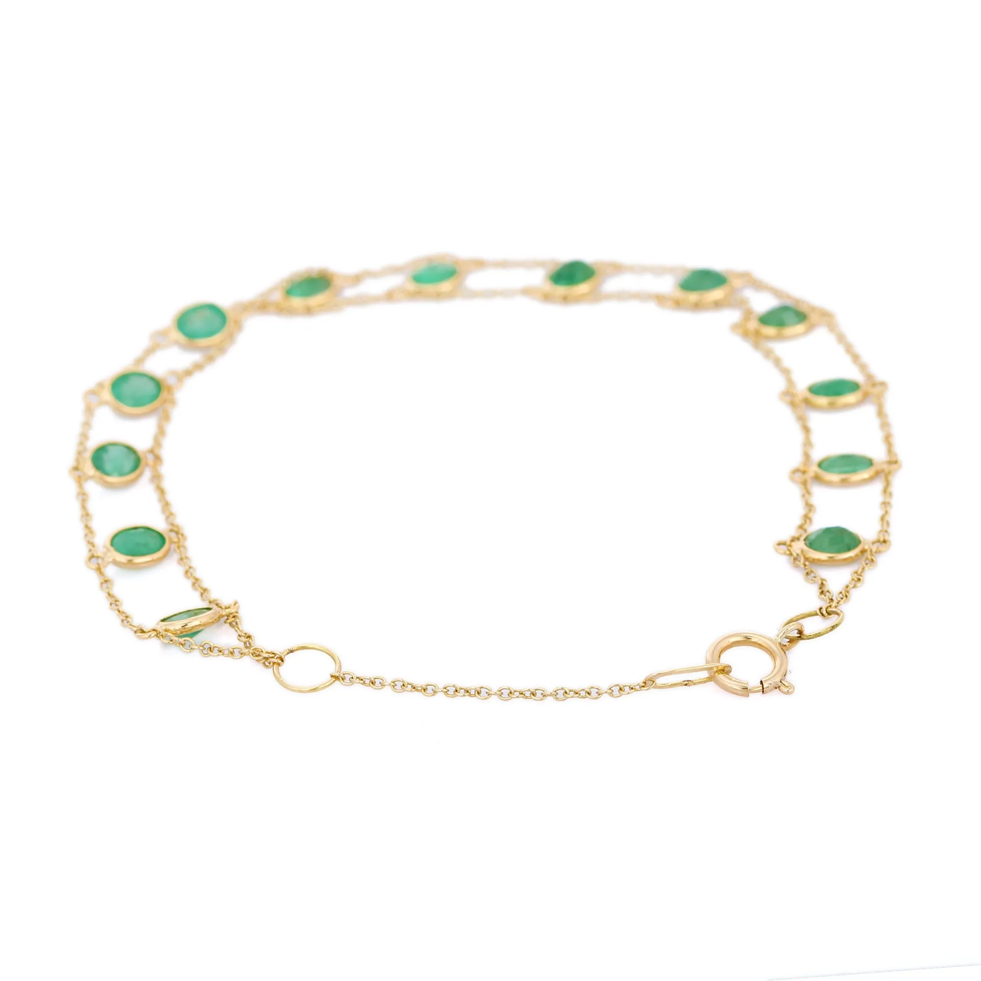 18K Natural Round Cut Emerald Bracelet