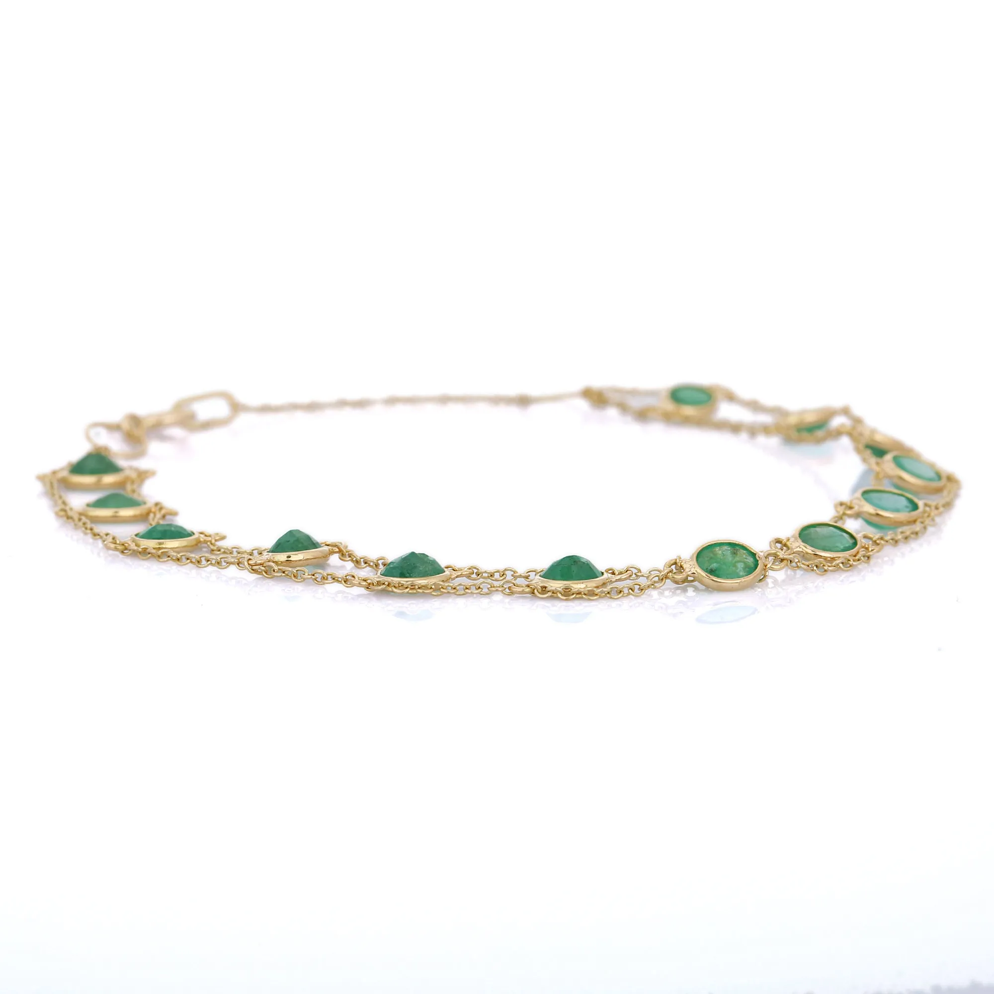 18K Natural Round Cut Emerald Bracelet