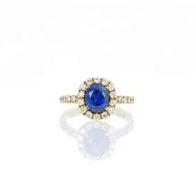 18K Yellow Gold AGL Certified 1.74 Carat Burma Sapphire and Diamond Ring