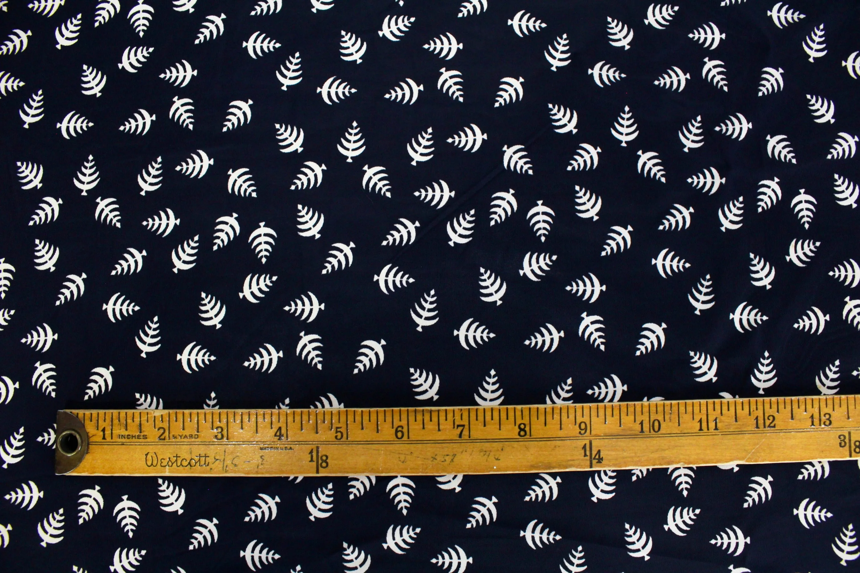 1940s Navy Rayon Fabric Tree Print, 2.75 Yards, Vintage Sewing Fabric