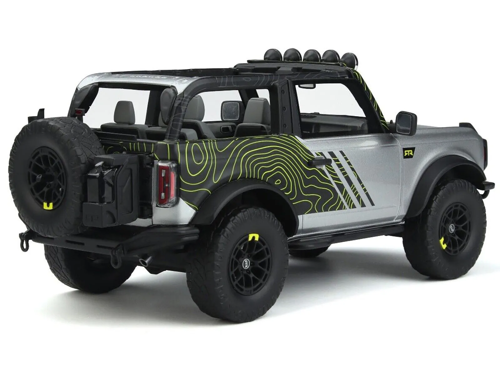 2022 Ford Bronco By RTR Silver Metallic and Black with Graphics 1/18 Model Car by GT Spirit