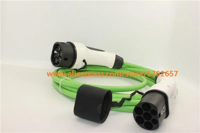 32A 22kw EV plug IEC62196 3-phase electric vehicle charging station charger Type2 to Type 2 green cable Mennekes female to male