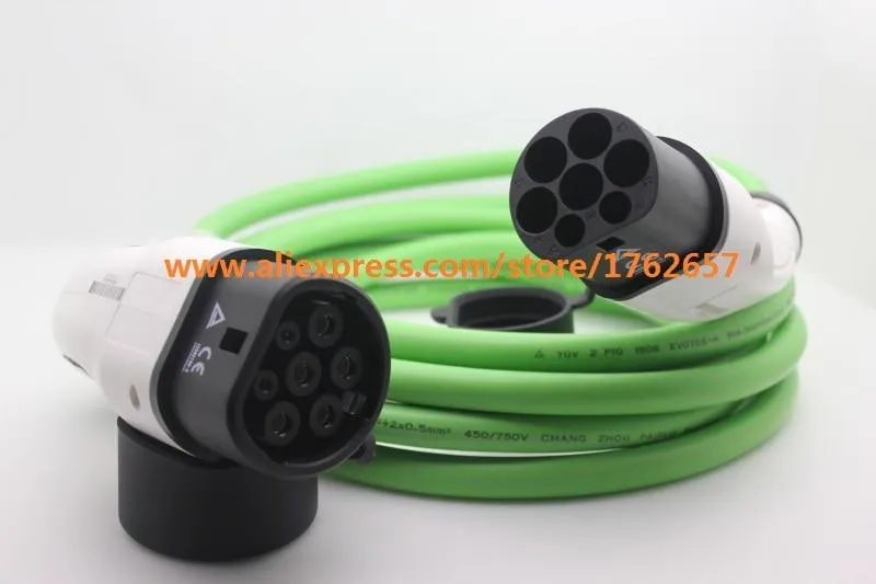 32A 22kw EV plug IEC62196 3-phase electric vehicle charging station charger Type2 to Type 2 green cable Mennekes female to male