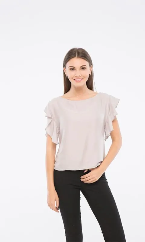 38830 Ruffle Sleeves Top - Grey