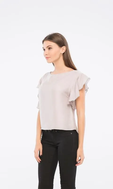 38830 Ruffle Sleeves Top - Grey