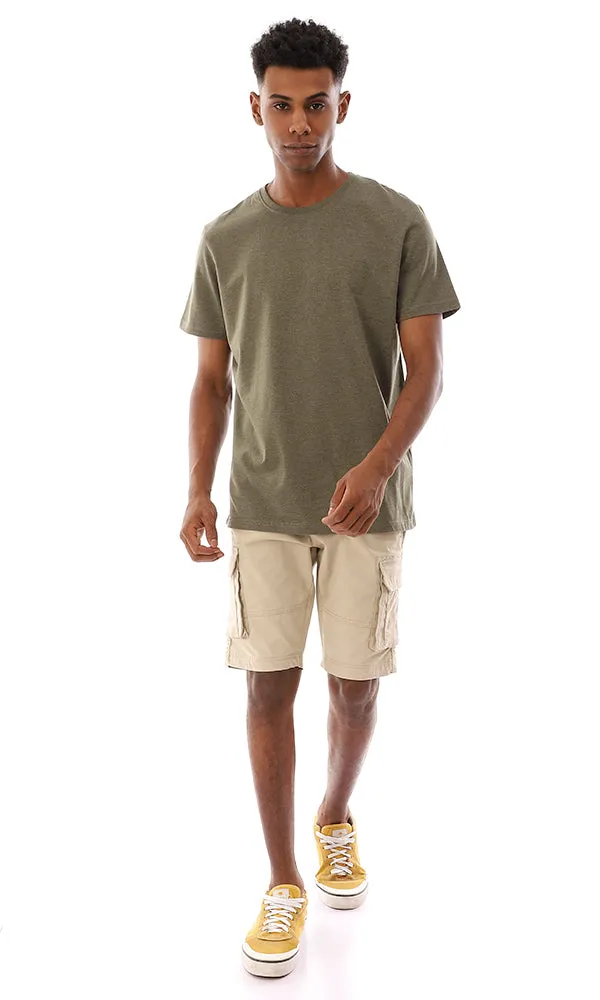 94622 Basic Round Collar Slip On T-Shirt - Olive