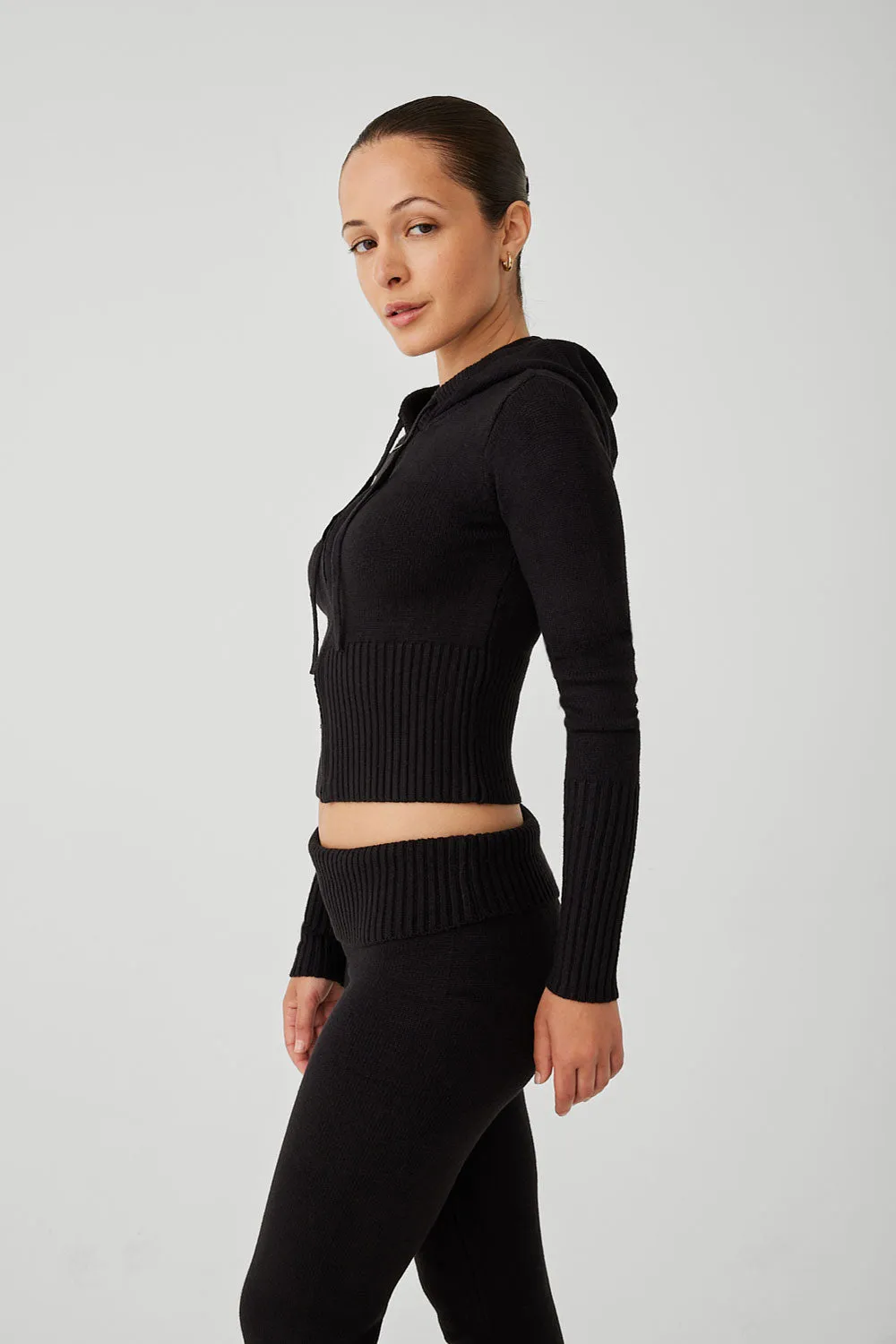 Aimee Cloud Knit Zip Up Hoodie - Black