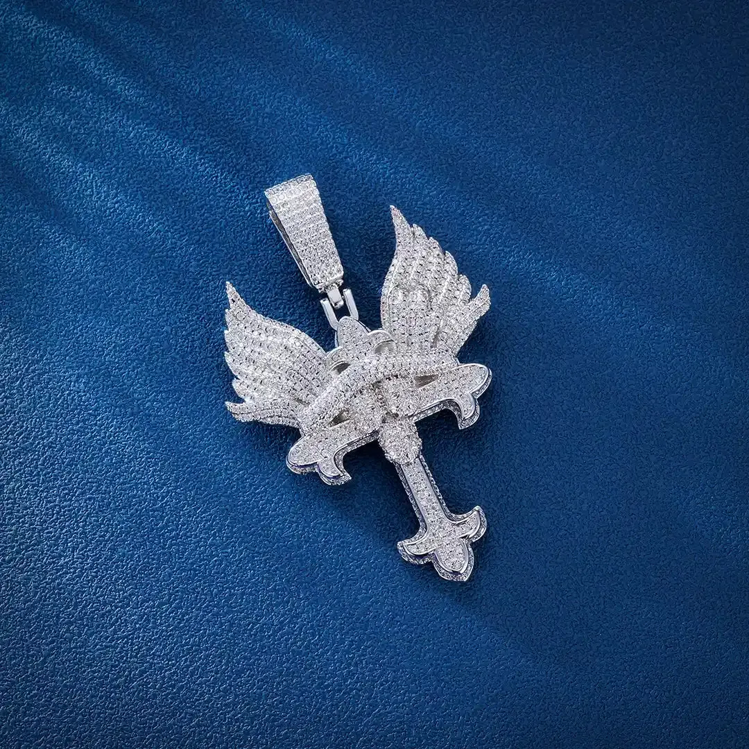 Angel Wings Clustered Cross Pendant