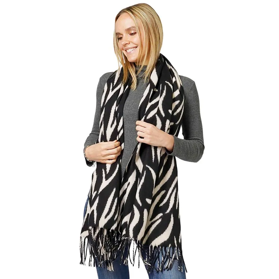 Animal Print Fringe Soft Scarf