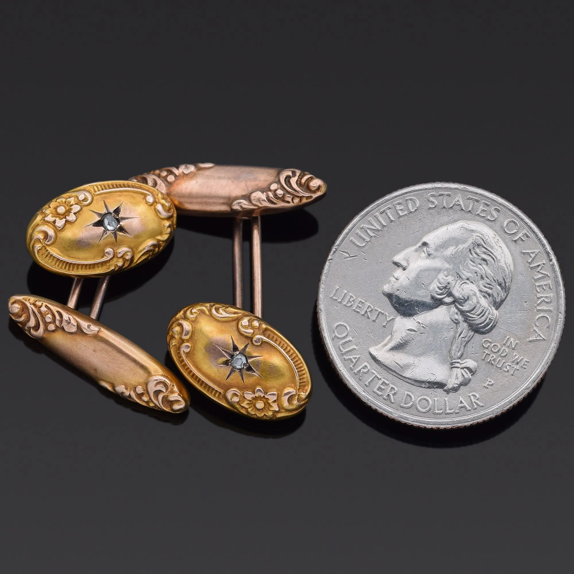 Antique Victorian Diamond 10K Yellow Gold Cufflinks