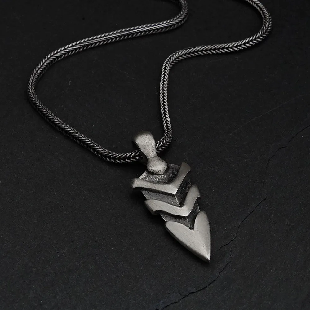 Arrow Tip Men's Necklace Spear Head Sterling Silver Pendant