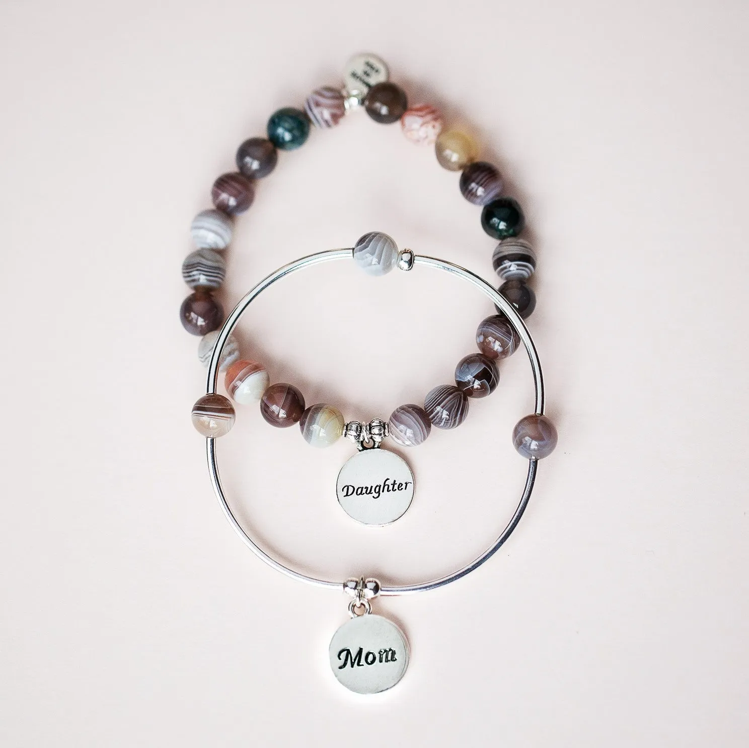 Aunt | Soft Bangle Charm Bracelet | Rose Quartz