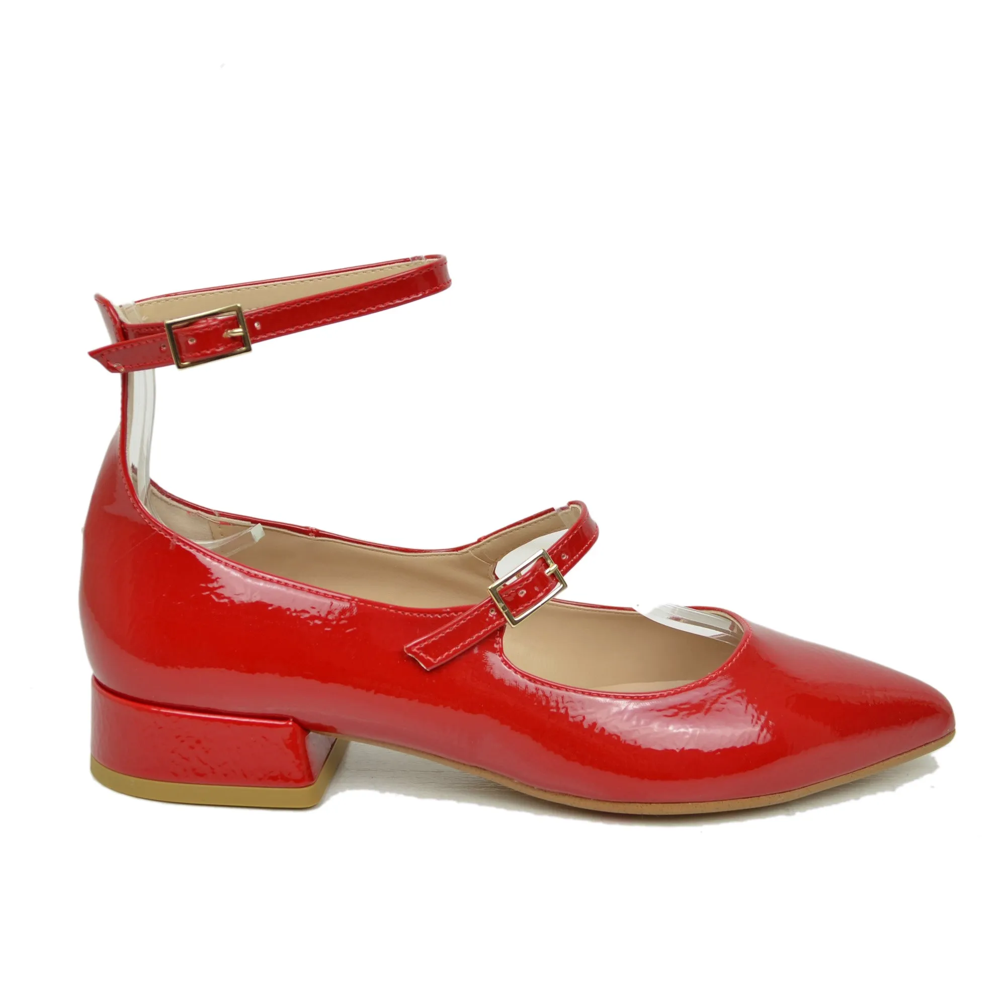 Ballerine Donna a Punta color Rosso Lucido Mary Jane Made in Italy