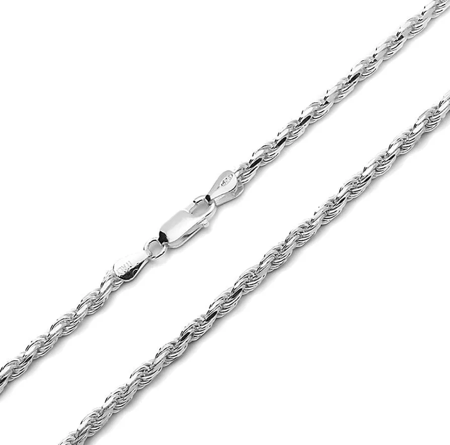 Better Jewelry 2.3mm Rope Diamond cut Chain Necklace .925 Sterling Silver w. Rhodium plate