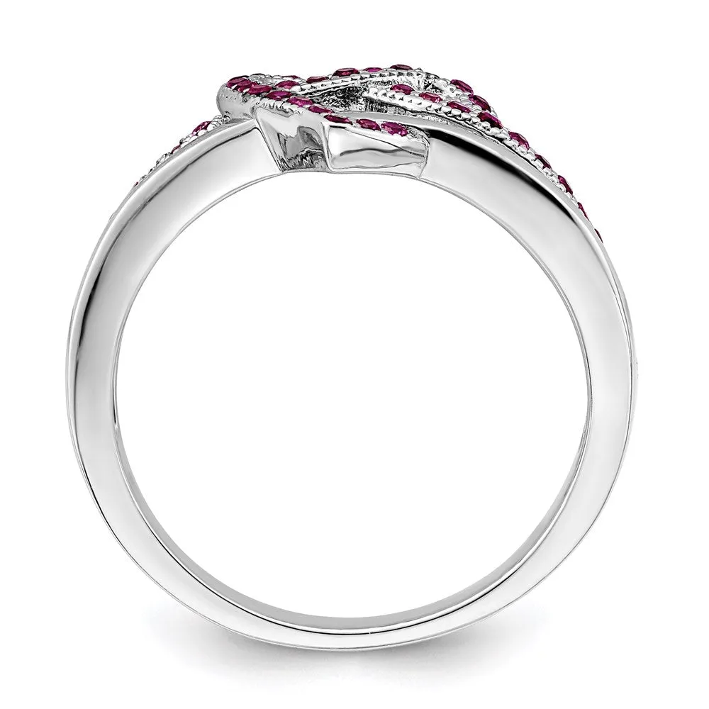 Brilliant Embers Sterling Silver Rhodium-Plated 41 Stone Micro Pav Red & White CZ Heart Ring