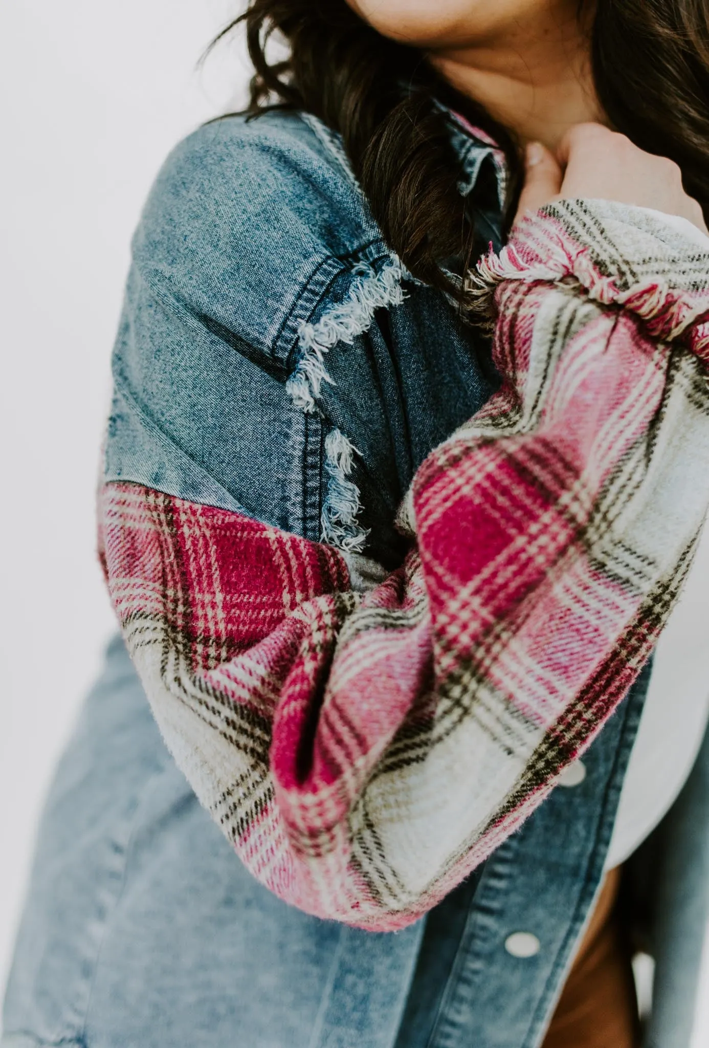 Casually Adorned Contrast Denim Jacket