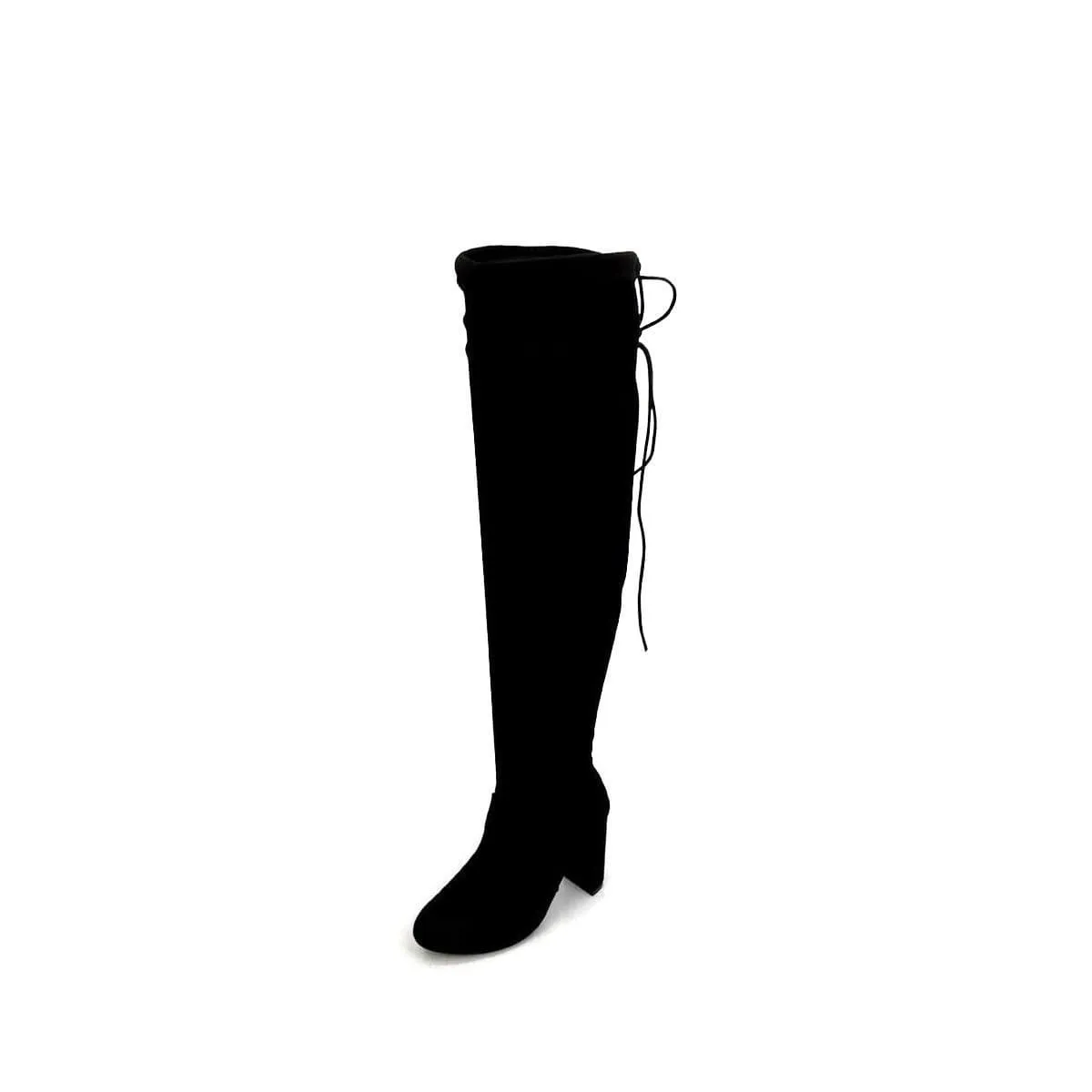 Cinda Block Heel Slim Over Knee Boot In Black Suede