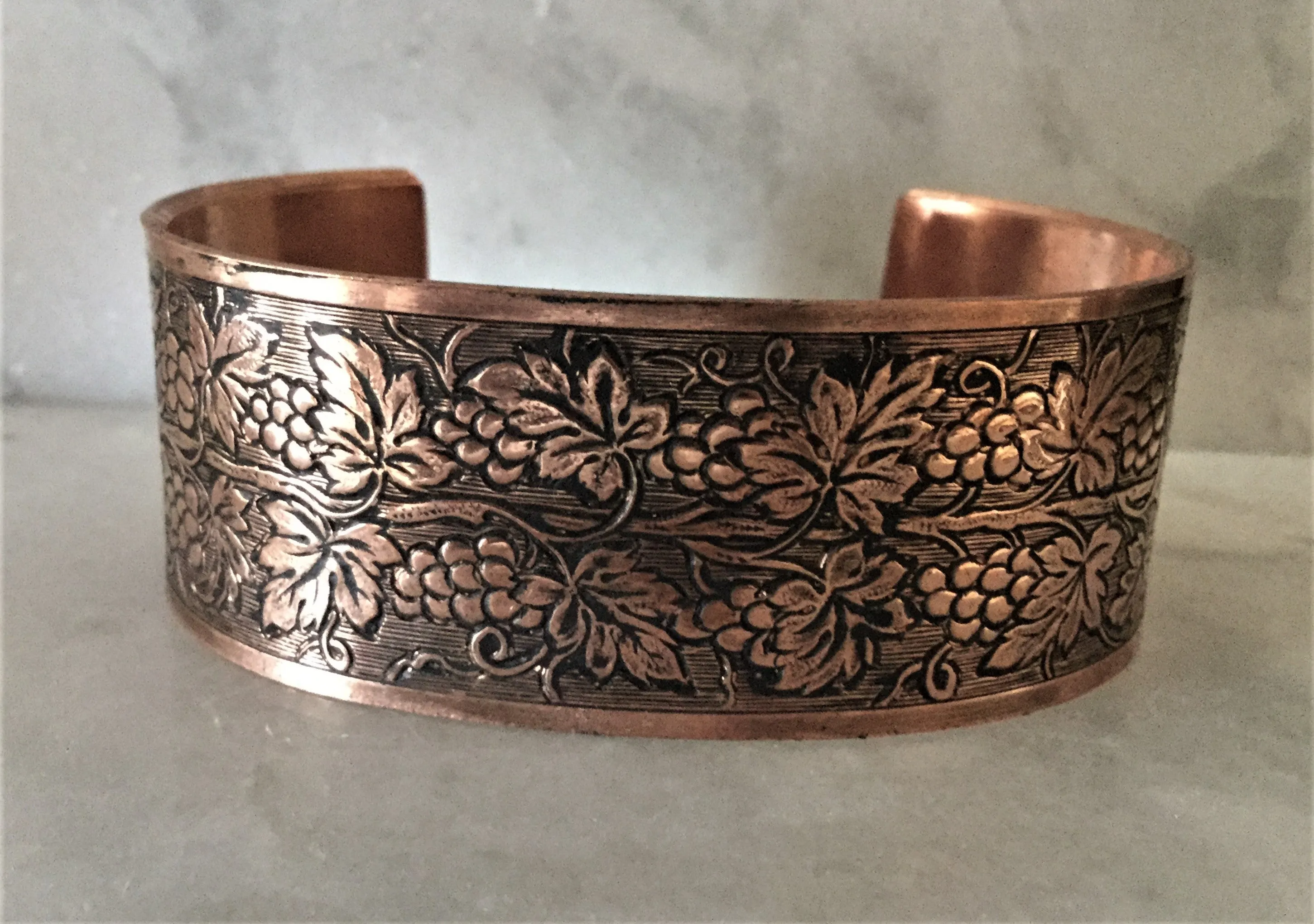 Copper Cuff Bracelet with Grapes