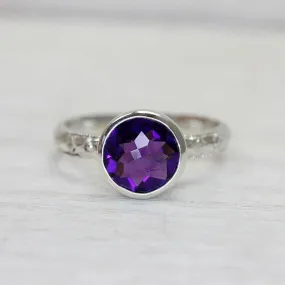 Dark Amethyst Gemstone Ring in Silver