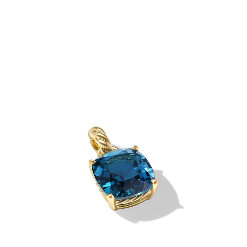 David Yurman Marbella Pendant in 18K Yellow Gold with Hampton Blue Topaz, 12mm