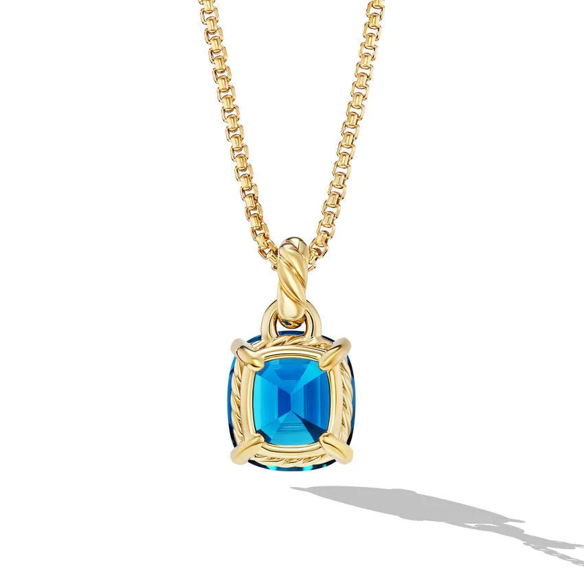 David Yurman Marbella Pendant in 18K Yellow Gold with Hampton Blue Topaz, 12mm