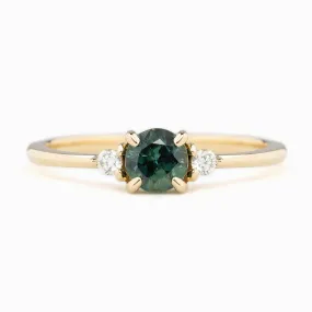 Emilie Ring 5mm 0.60ct Blue green Queensland Sapphire 14K Yellow Gold