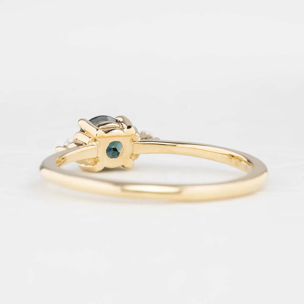 Emilie Ring 5mm 0.60ct Blue green Queensland Sapphire 14K Yellow Gold