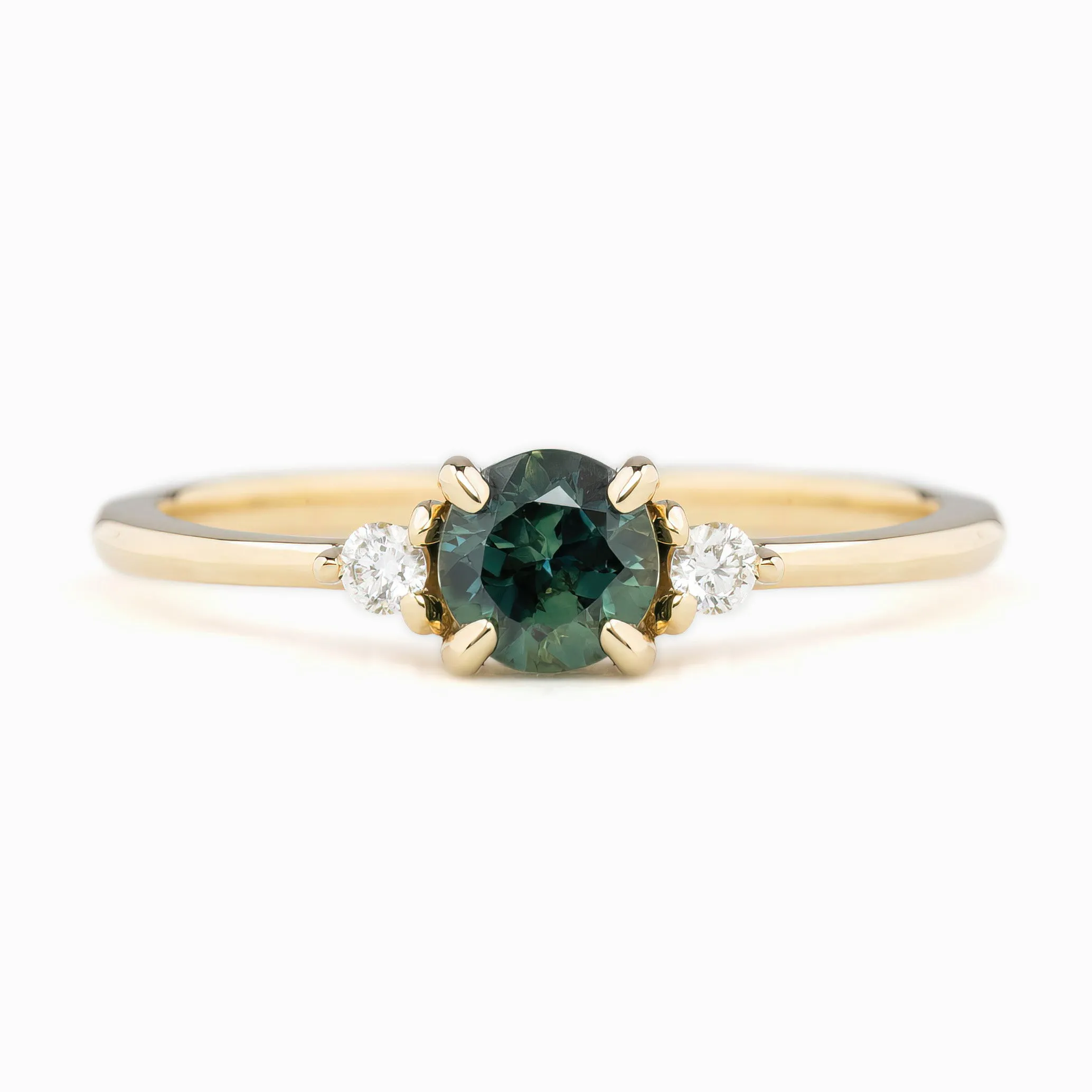 Emilie Ring 5mm 0.60ct Blue green Queensland Sapphire 14K Yellow Gold