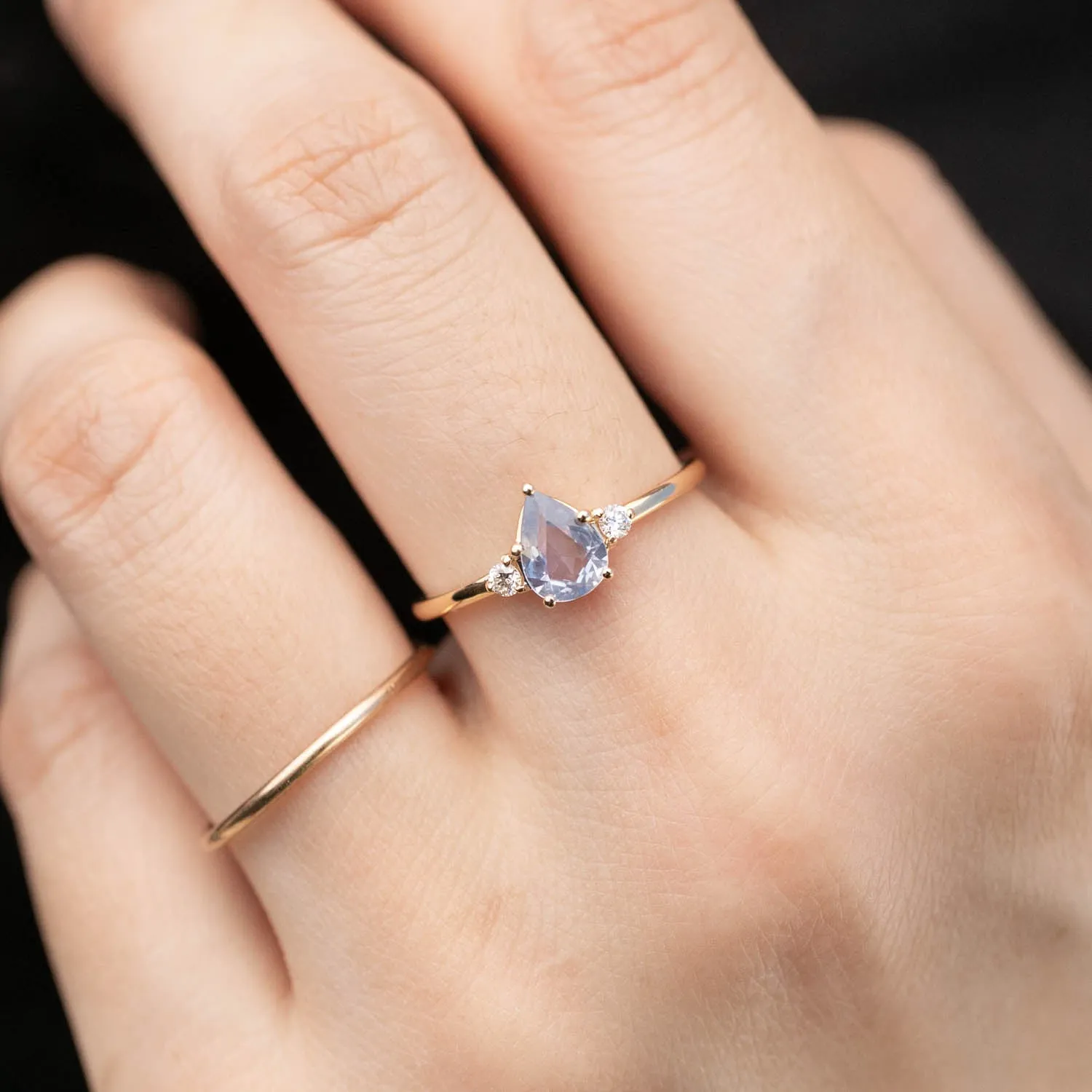 Emilie Ring - Unheated Blue Teardrop Sapphire, 14k Rose Gold (One of a kind)