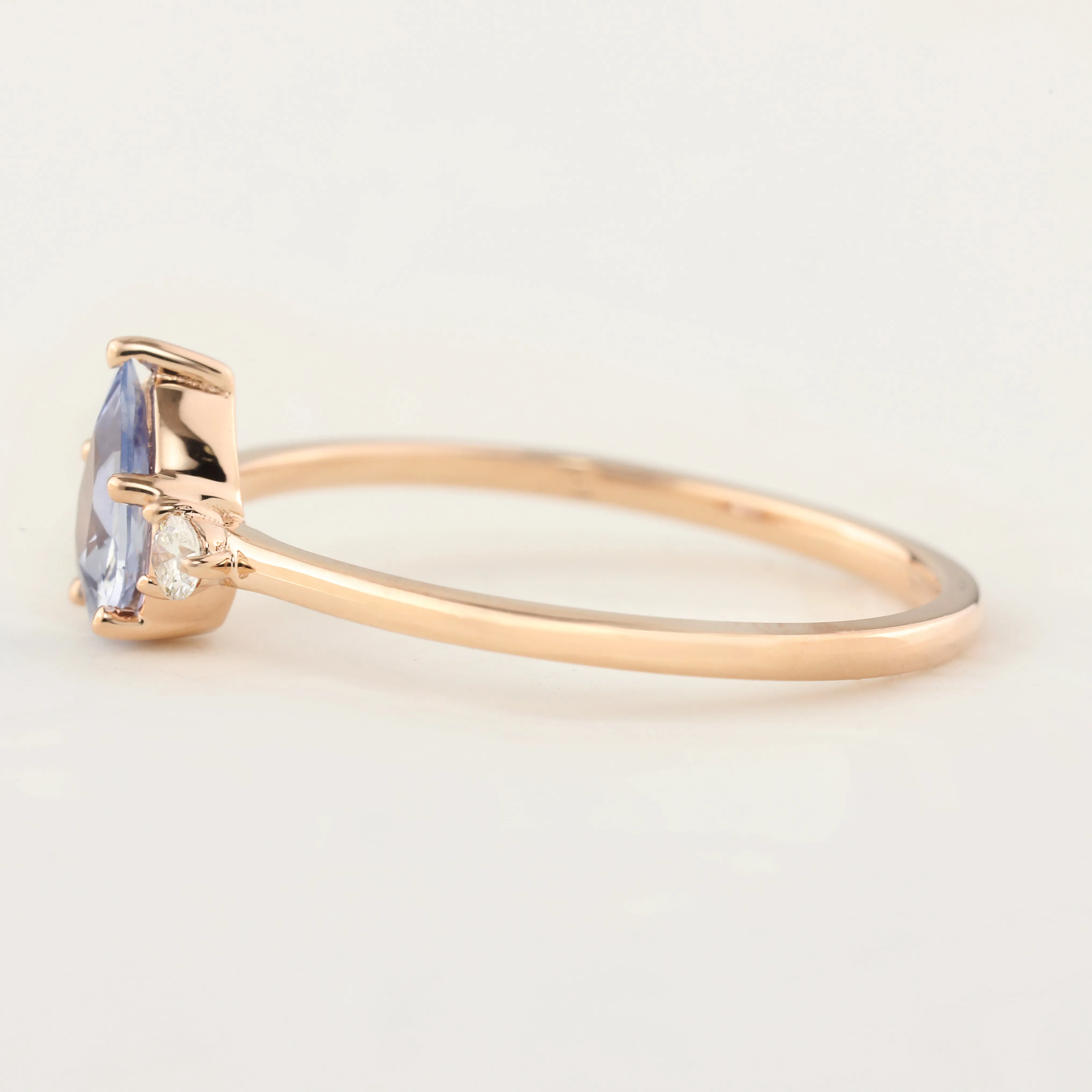 Emilie Ring - Unheated Blue Teardrop Sapphire, 14k Rose Gold (One of a kind)