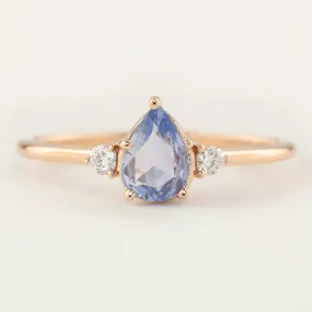 Emilie Ring - Unheated Blue Teardrop Sapphire, 14k Rose Gold (One of a kind)