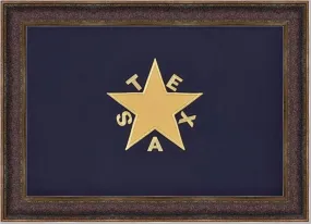 Framed De Zavala Blue Texas Flag | Real Cotton Cloth Embroidered Flag | 29L X 41W" Inches