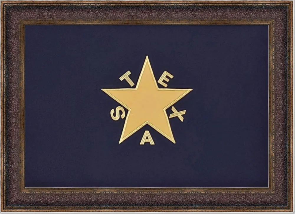 Framed De Zavala Blue Texas Flag | Real Cotton Cloth Embroidered Flag | 29L X 41W" Inches