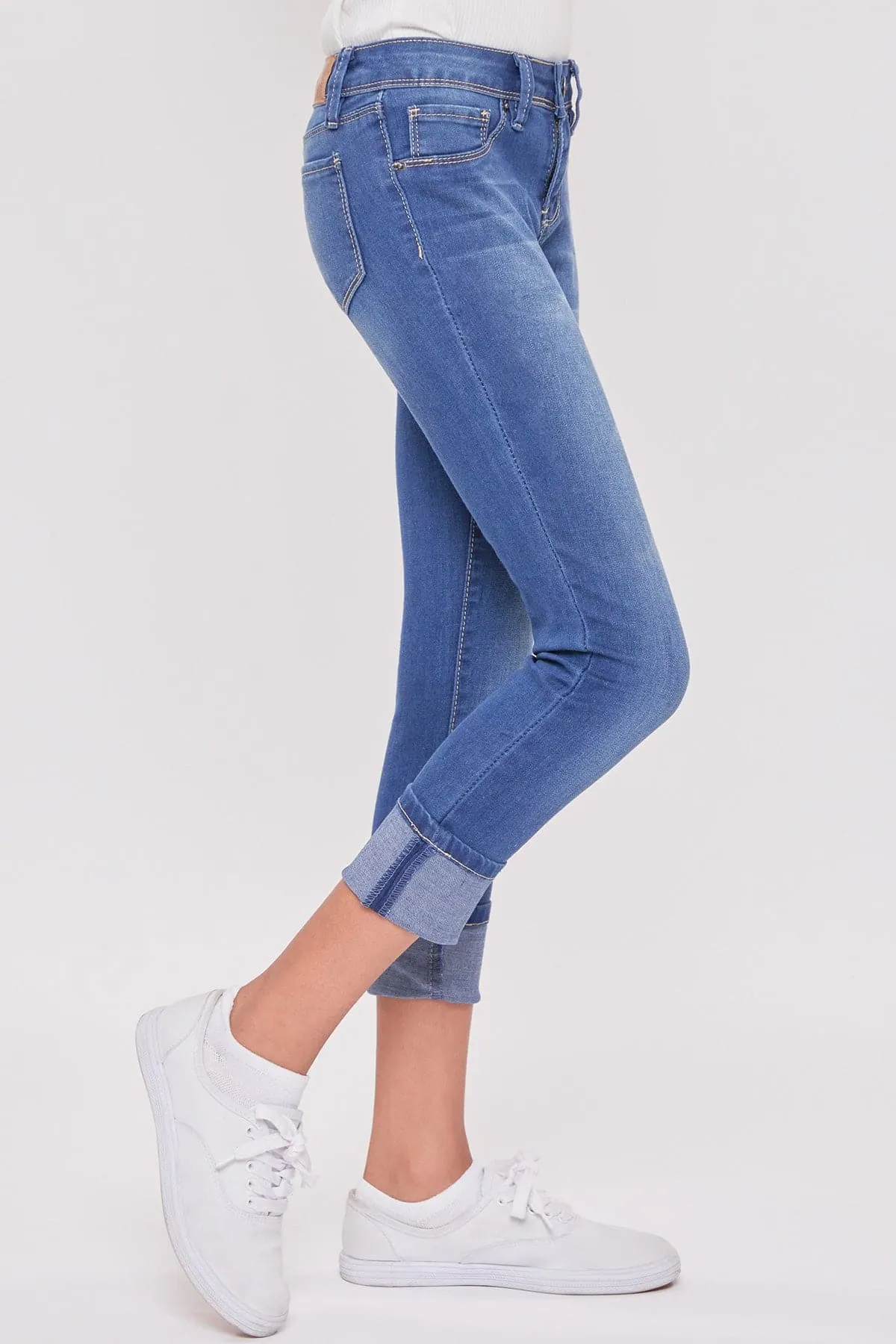 Girls Wide Cuff Denim Skinny Jeans