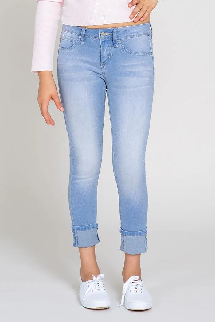 Girls Wide Cuff Denim Skinny Jeans