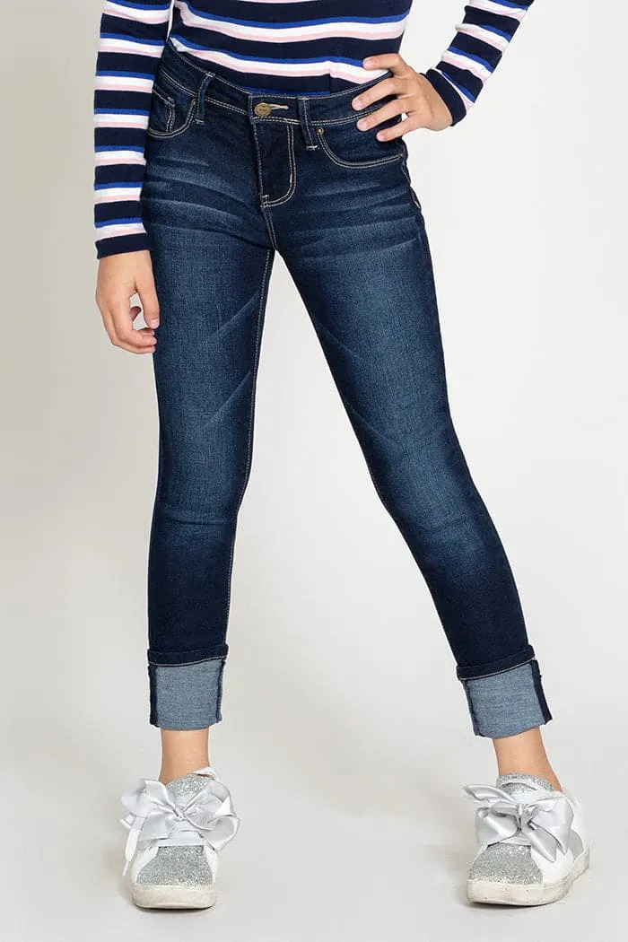 Girls Wide Cuff Denim Skinny Jeans