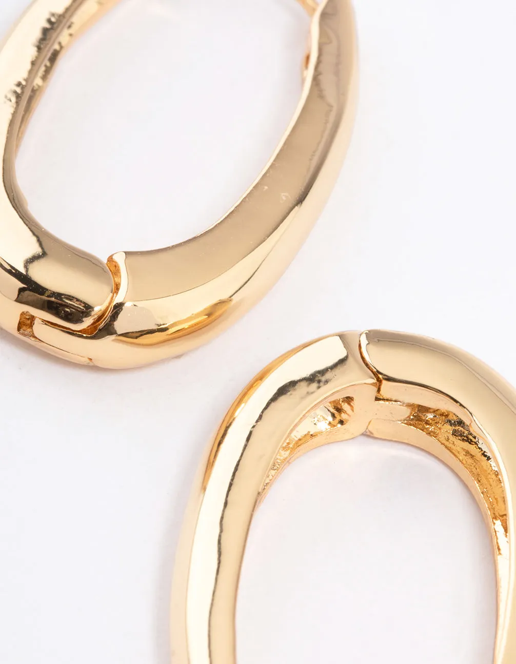 Gold Plated Long Oval Plain Huggie Earrings