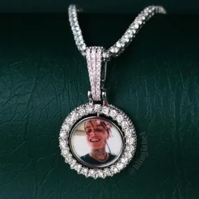 Iced Out Rotating Picture Pendant in White Gold