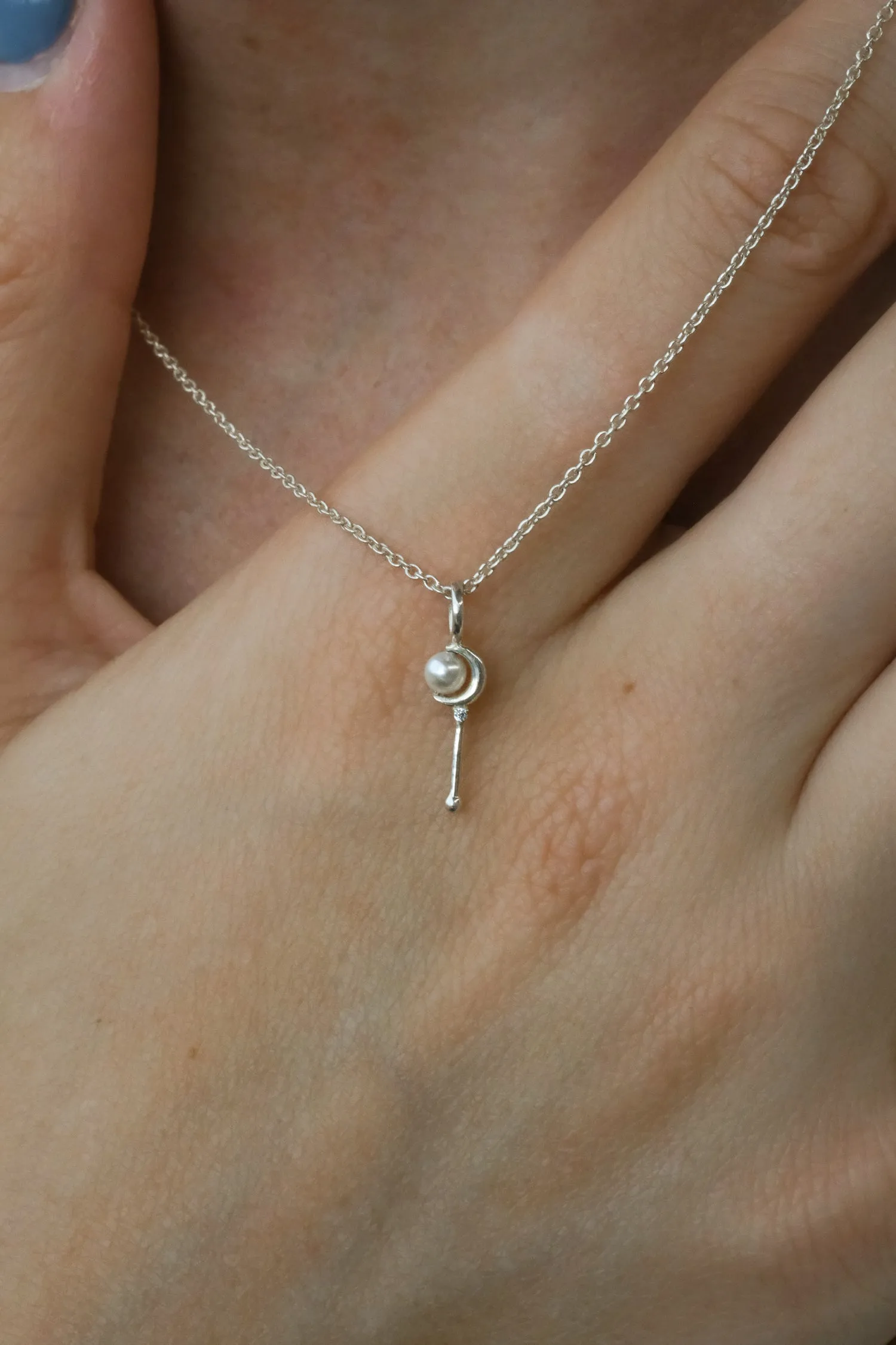 In The Name Of The Moon Pearl Wand Necklace - Sterling Silver (PRE-ORDER)