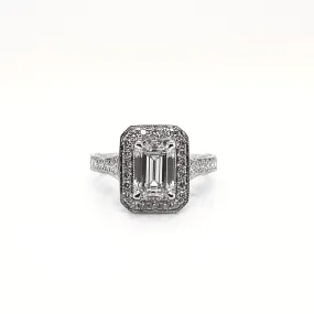 LADIS 4 Carat Emerald Cut Lab Grown Diamond Engagement Vintage Halo Ring IGI Certified