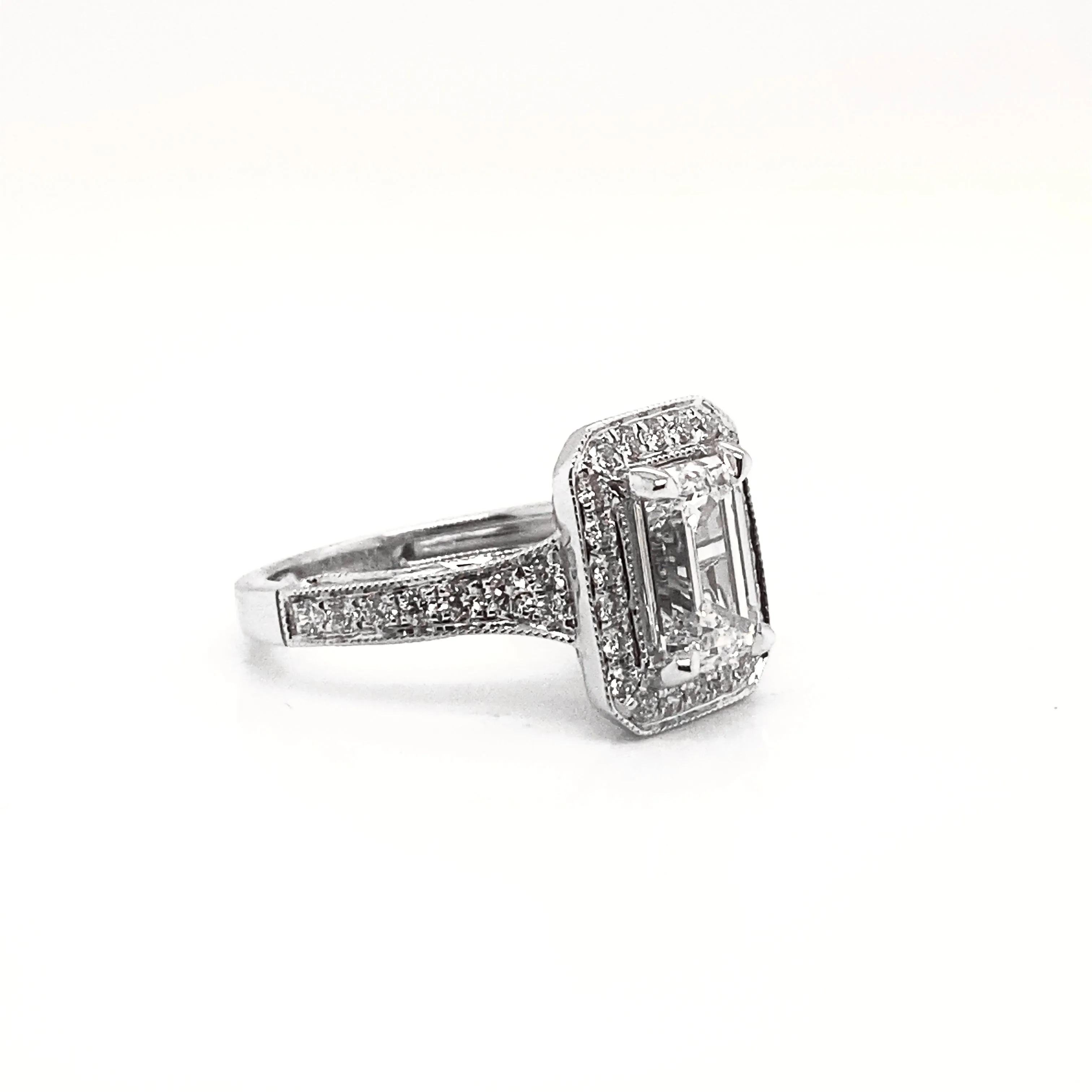 LADIS 4 Carat Emerald Cut Lab Grown Diamond Engagement Vintage Halo Ring IGI Certified