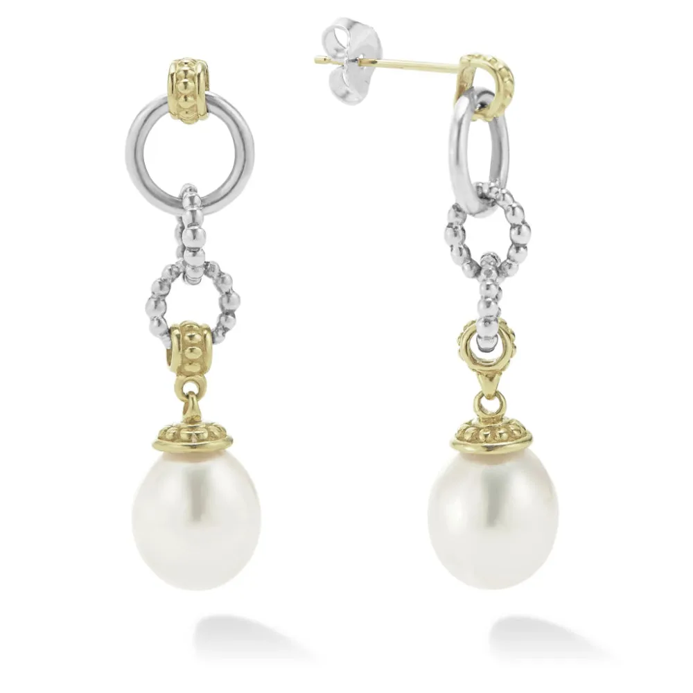 Lagos Luna Two-Tone Pearl Circle Drop Earrings