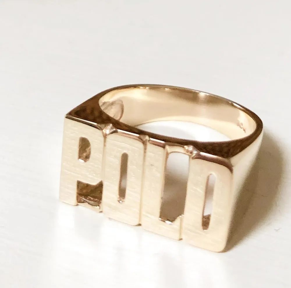 Large Block Gold Name Ring