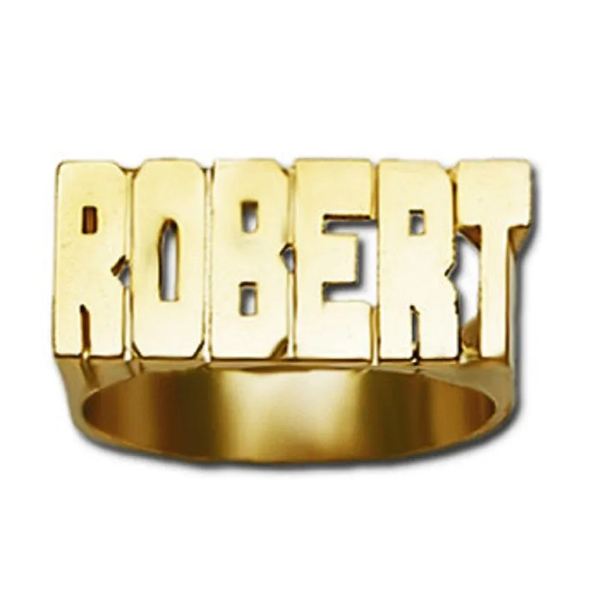 Large Block Gold Name Ring