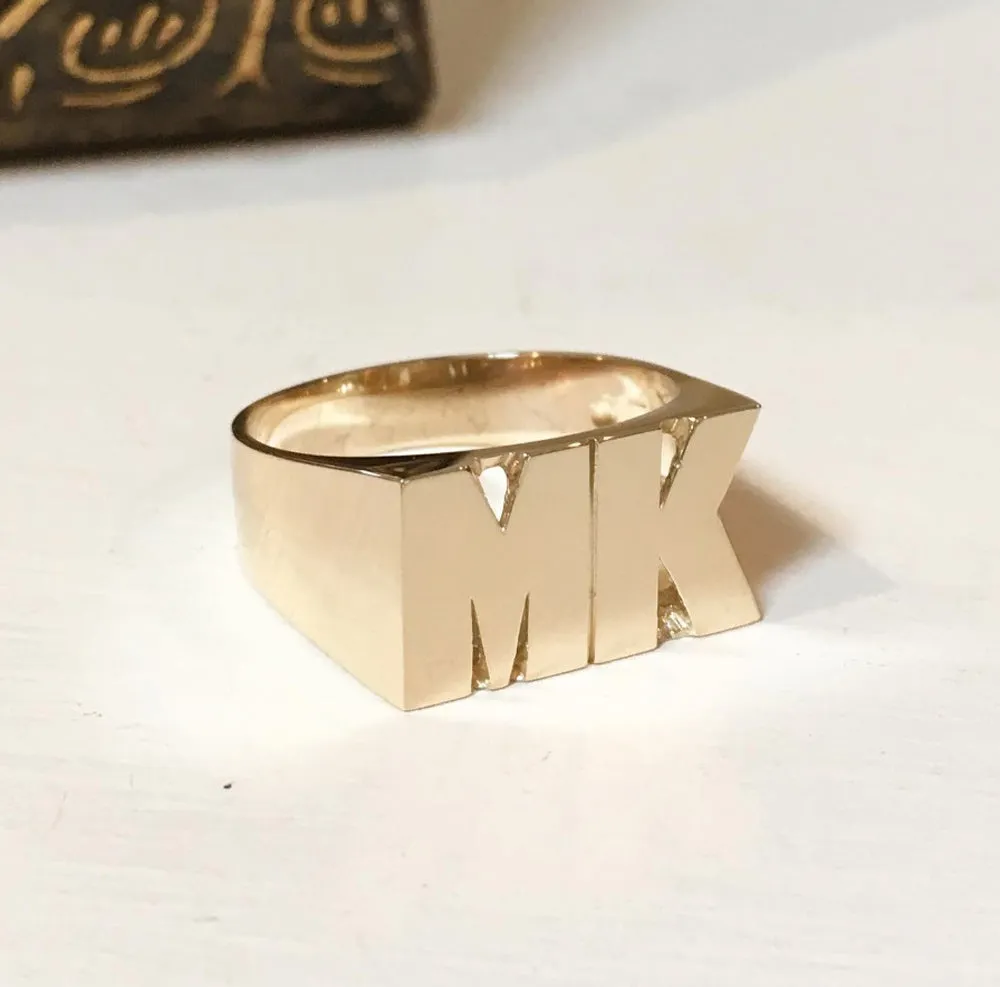 Large Block Gold Name Ring