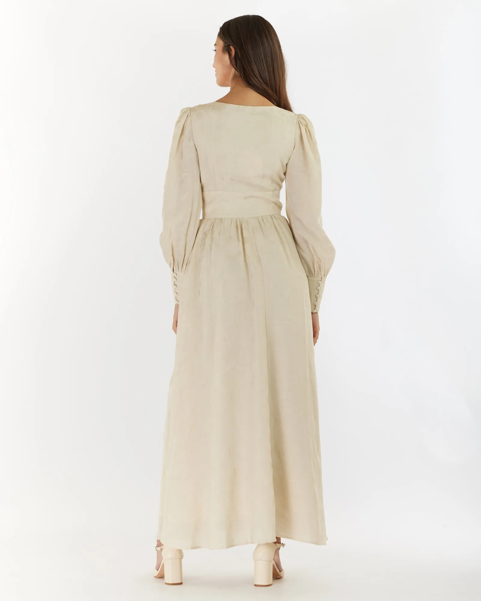 Loren Linen Jacquard Maxi Dress - Crema